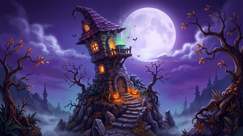 Witch tower in game art style
